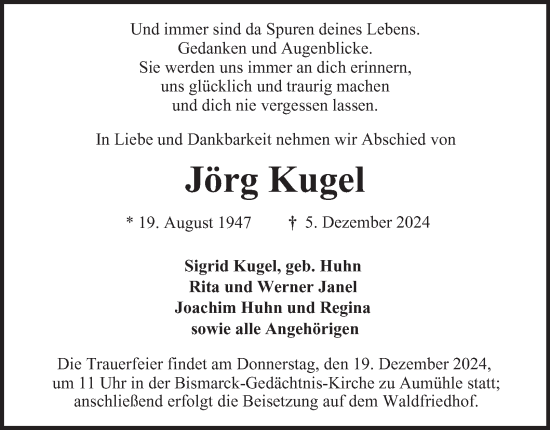 Traueranzeige von Jörg Kugel von Bergedorfer Zeitung