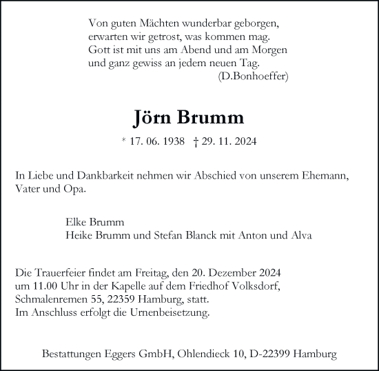 Traueranzeige von Jörn Brumm von Hamburger Abendblatt