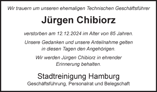 Traueranzeige von Jürgen Chibiorz von Hamburger Abendblatt