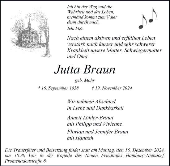 Traueranzeige von Jutta Braun 