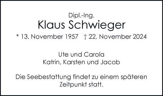 Traueranzeige von Klaus Schwieger von Hamburger Abendblatt