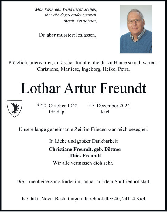 Traueranzeige von Lothar Artur Freundt von Hamburger Abendblatt