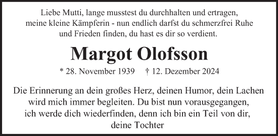 Traueranzeige von Margot Olofsson von Hamburger Abendblatt