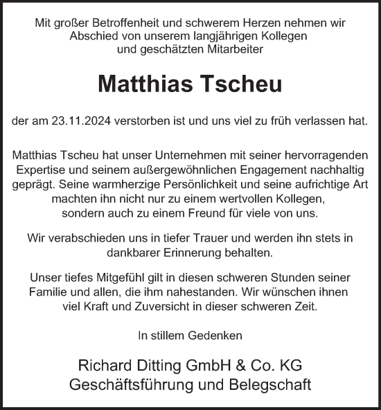 Traueranzeige von Matthias Tscheu von Hamburger Abendblatt