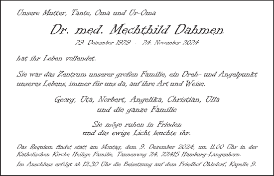 Traueranzeige von Mechthild Dahmen von Hamburger Abendblatt