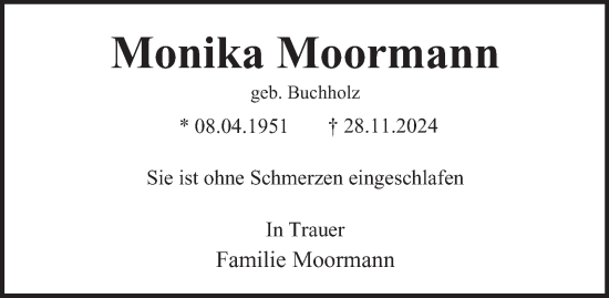 Traueranzeige von Monika Moormann 