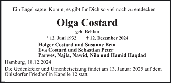 Traueranzeige von Olga Costard von Hamburger Abendblatt