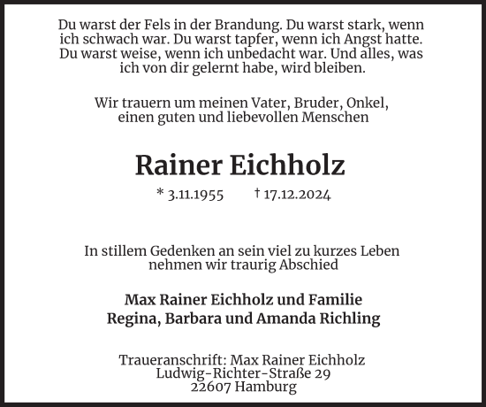 Traueranzeige von Rainer Eichholz von Hamburger Abendblatt