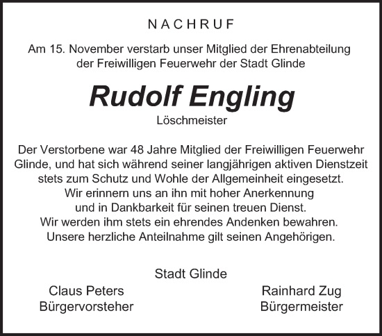 Traueranzeige von Rudolf Engling 