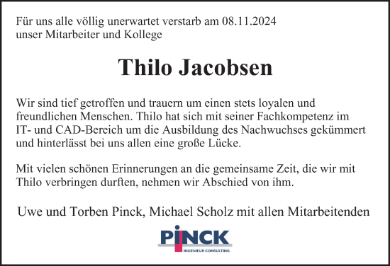 Traueranzeige von Thilo Jacobsen von Hamburger Abendblatt