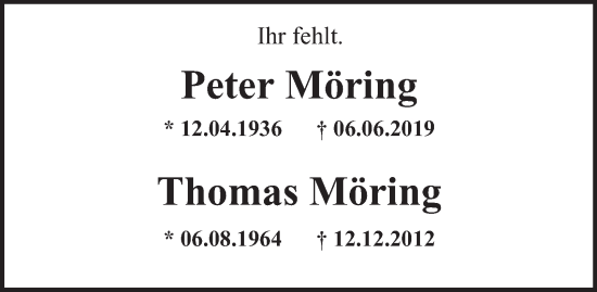 Traueranzeige von Thomas Möring von Hamburger Abendblatt