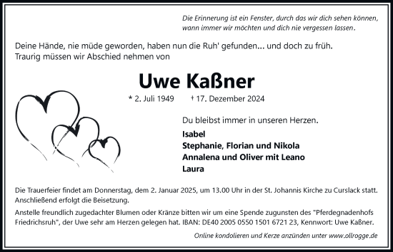 Traueranzeige von Uwe Kaßner von Bergedorfer Zeitung