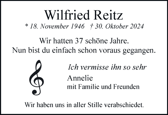 Traueranzeige von Wilfried Reitz von Hamburger Abendblatt