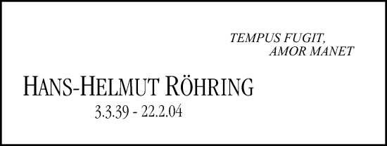Traueranzeige von HANS-HELMUT RÖHRING von Hamburger Abendblatt