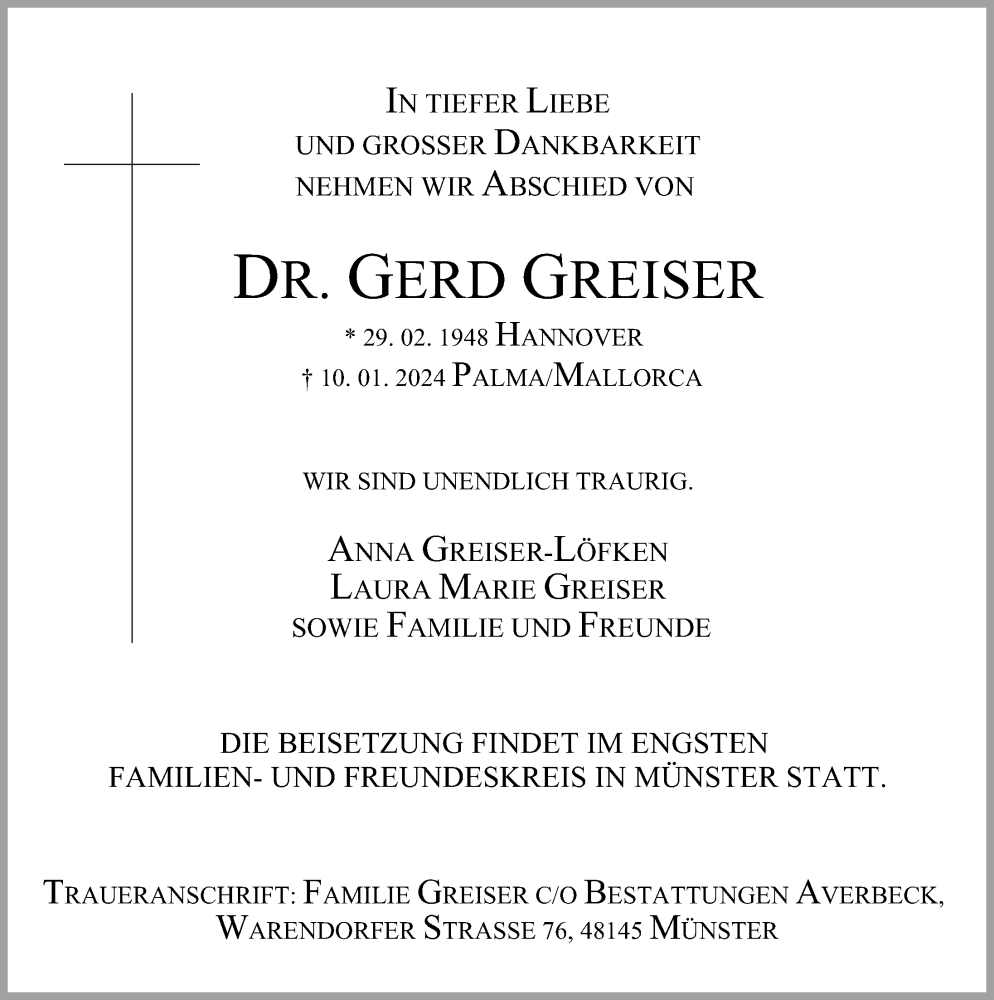  Traueranzeige für Gerd Greiser vom 03.02.2024 aus Hamburger Abendblatt