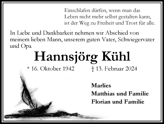 Traueranzeige von Hannsjörg Kühl von Bergedorfer Zeitung