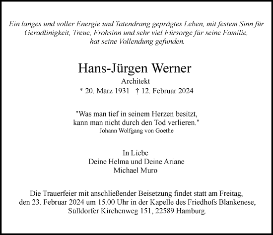 Traueranzeige von Hans-Jürgen Werner von Hamburger Abendblatt