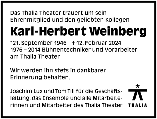 Traueranzeige von Karl-Herbert Weinberg von Hamburger Abendblatt