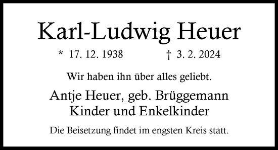 Traueranzeige von Karl-Ludwig Heuer von Hamburger Abendblatt