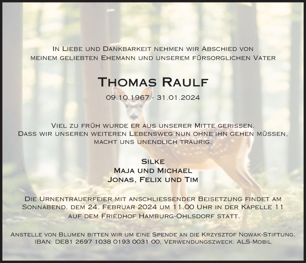  Traueranzeige für Thoma Raulf vom 10.02.2024 aus Hamburger Abendblatt