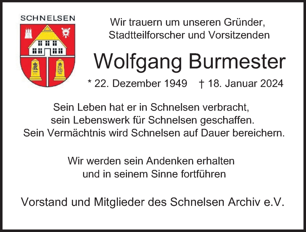  Traueranzeige für Wolfgang Burmester vom 24.02.2024 aus 