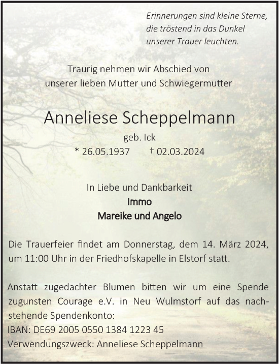 Traueranzeige von Anneliese Scheppelmann von Hamburger Abendblatt