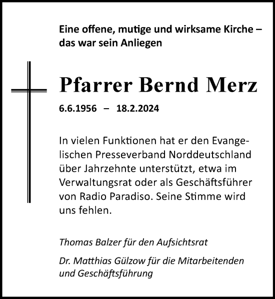 Traueranzeige von Bernd Merz von Hamburger Abendblatt