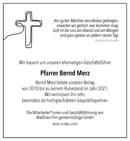 Traueranzeige von Bernd Merz von Hamburger Abendblatt