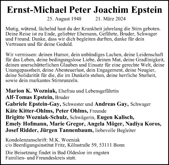 Traueranzeige von Ernst-Michael Peter Joachim Epstein von Hamburger Abendblatt