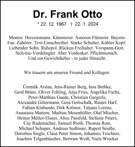 Traueranzeigen von Frank Otto | HamburgerTRAUER.de