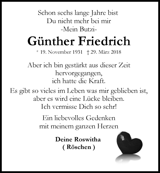 Traueranzeige von Günther Friedrich von Hamburger Abendblatt