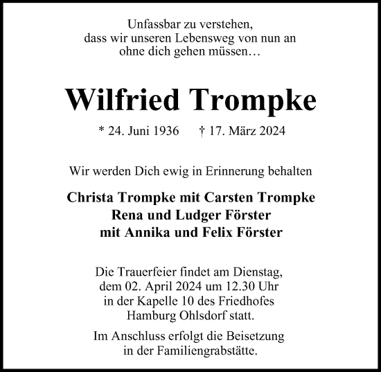 Traueranzeige von Wilfried Trompke von Hamburger Abendblatt