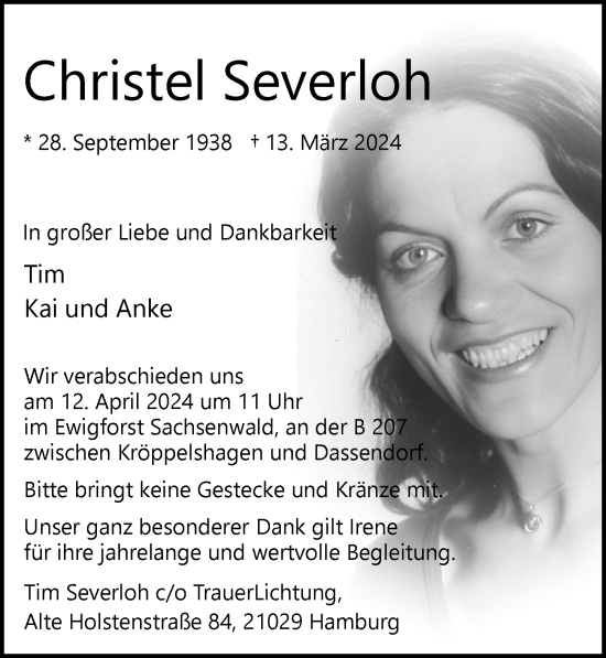 Traueranzeige von Christel Severloh von Hamburger Abendblatt