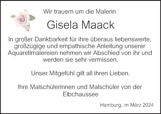 Traueranzeige von Gisela Maack von Hamburger Abendblatt