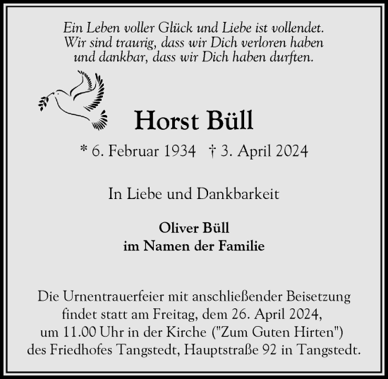 Traueranzeige von Horst Büll von Hamburger Abendblatt