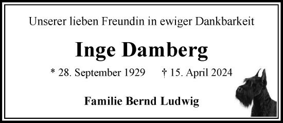 Traueranzeige von Inge Damberg von Bergedorfer Zeitung