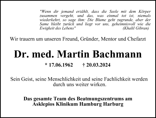 Traueranzeige von Martin Bachmann von Hamburger Abendblatt