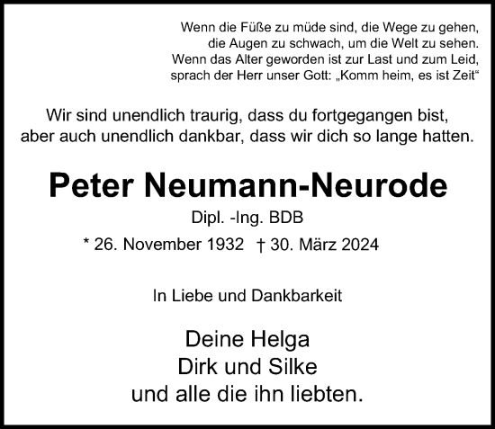 Traueranzeige von Peter Neumann-Neurode von Hamburger Abendblatt