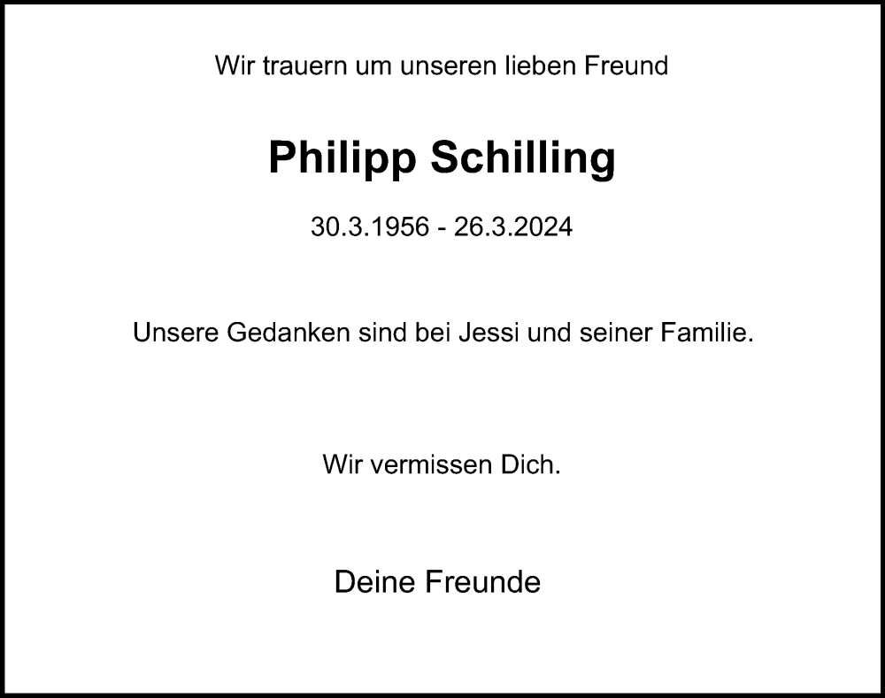  Traueranzeige für Philipp Schilling vom 06.04.2024 aus Hamburger Abendblatt