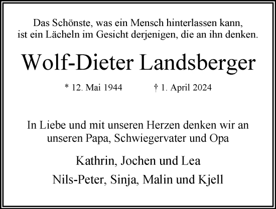 Traueranzeige von Wolf-Dieter Landsberger von Hamburger Abendblatt