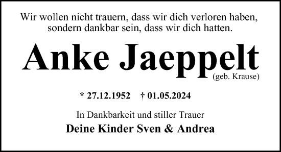 Traueranzeige von Anke Jaeppelt von Hamburger Abendblatt