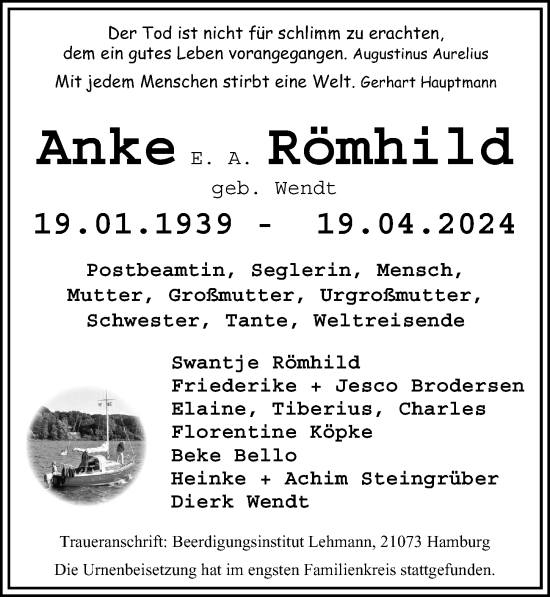 Traueranzeige von Anke Römhild 