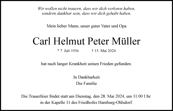 Traueranzeige von Carl Helmut Peter Müller von Hamburger Abendblatt