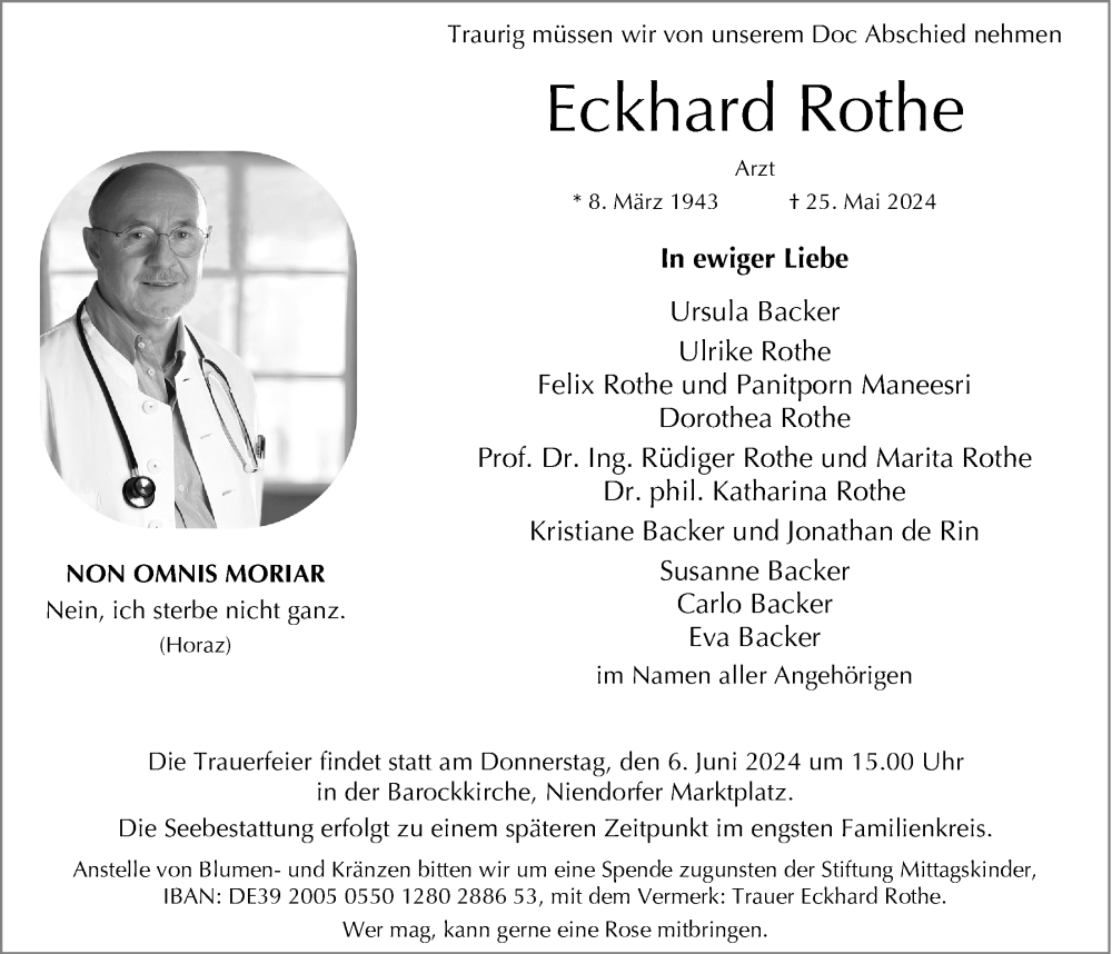  Traueranzeige für Eckhard Rothe vom 01.06.2024 aus 