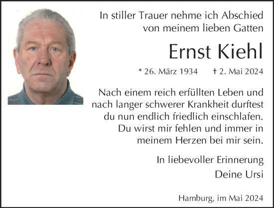 Traueranzeige von Ernst Kiehl 
