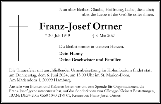 Traueranzeige von Franz-Josef Ortner von Hamburger Abendblatt