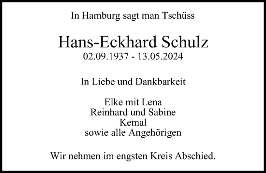 Traueranzeige von Hans-Eckhard Schulz 