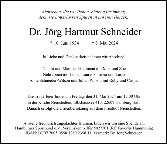 Traueranzeige von Jörg Hartmut Schneider von Hamburger Abendblatt