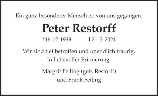 Traueranzeige von Peter Restorff von Hamburger Abendblatt