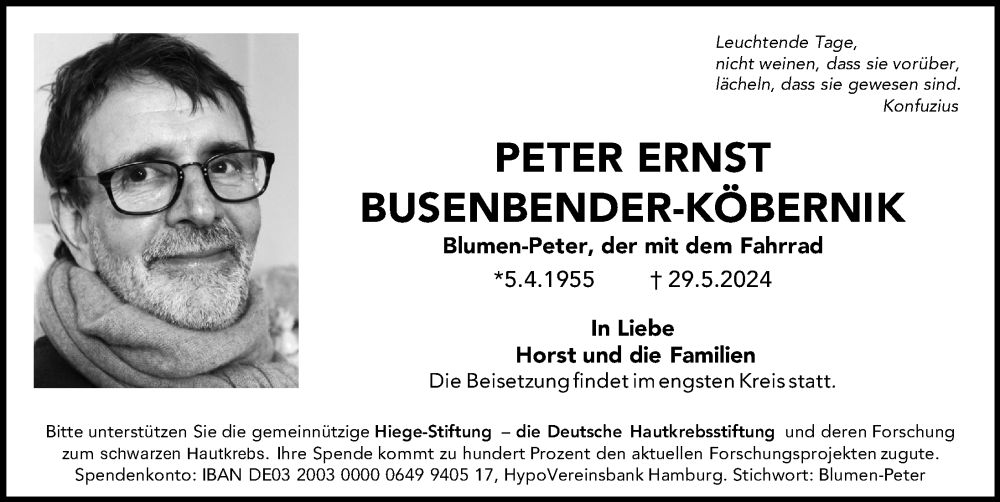  Traueranzeige für Peter Ernst Busenbender-Köbernik vom 01.06.2024 aus Hamburger Abendblatt